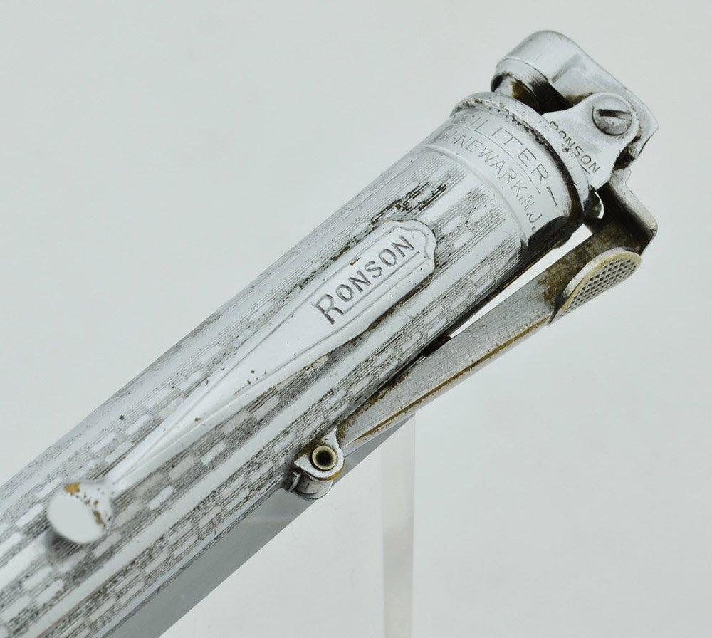 Ronson Vintage First Generation Penciliter - Chrome Plate & Green